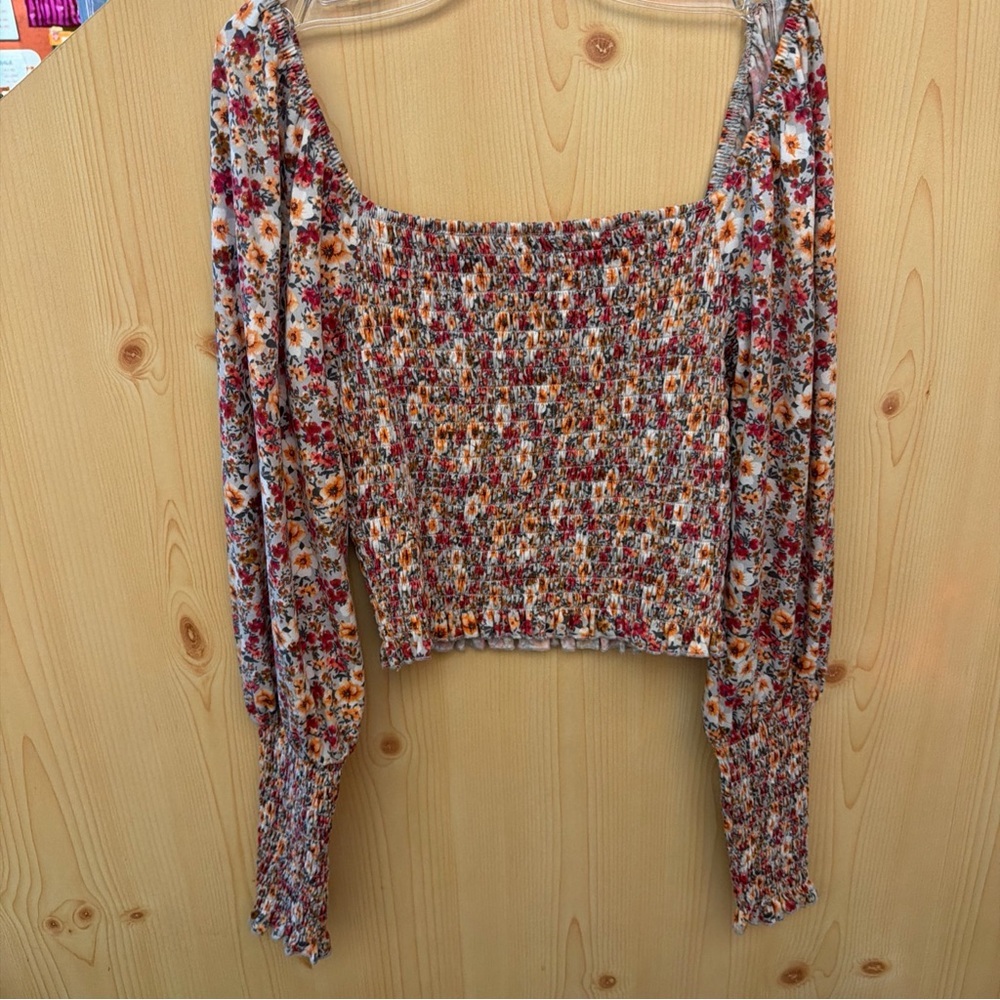 Mi Ami Chic Floral Smocked Cropped Peasant Top Cottagecore Romantic Festival M - Picture 10 of 11